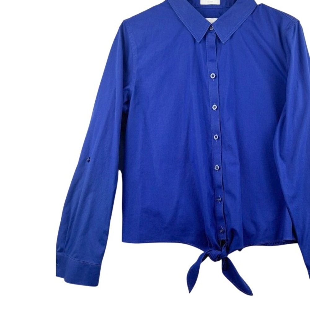 Chico's Shirt Womens 1 M No Iron Tie Front Button Down Stretch Roll Tab